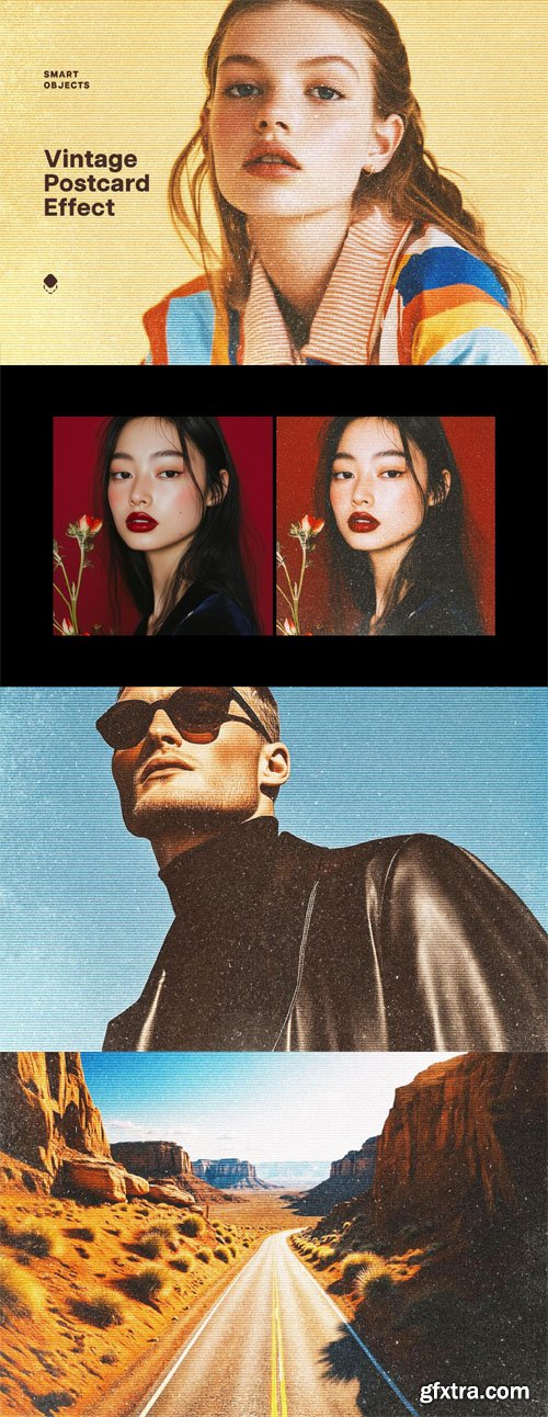 Vintage Postcard Halftone Photo Effect for Photoshop