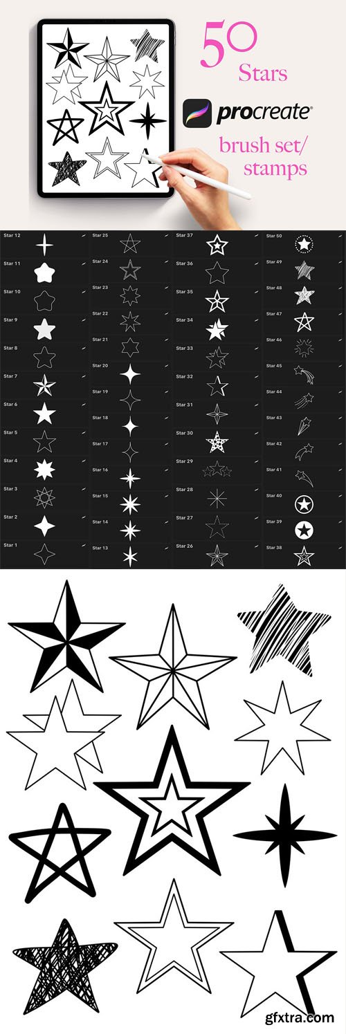 50 Stars Stamp Brushes Pack for Procreate