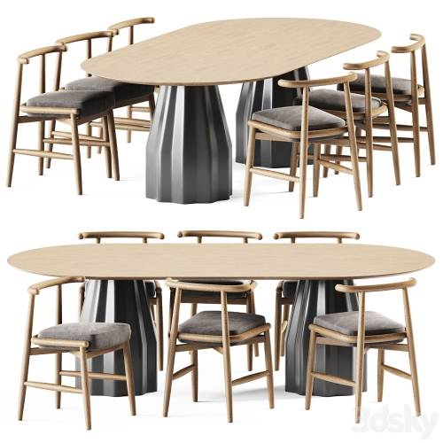 '3dsky Pro - Wooden Burin Table by Viccarbe and Chair Emilia by Meridiani'