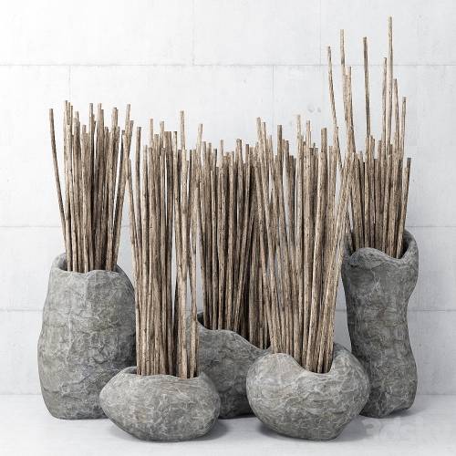 '3dsky Pro - Stone dishes / Stone vases with branches'