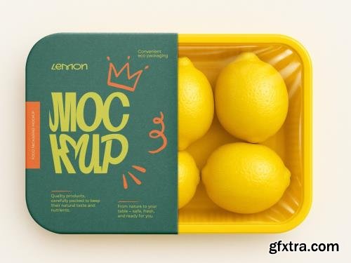 Template lemon packaging mockup in plastic container, fresh citrus fruit tray design 1670175044