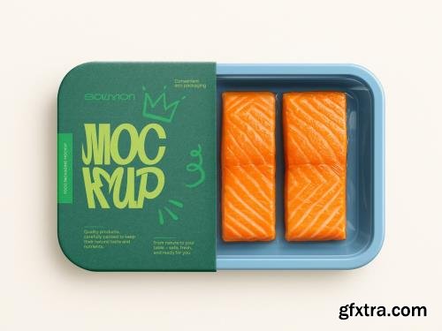 Template Salmon Packaging Mockup Fresh Fish Tray, Plastic Container, Eco Food Pack 1670173817