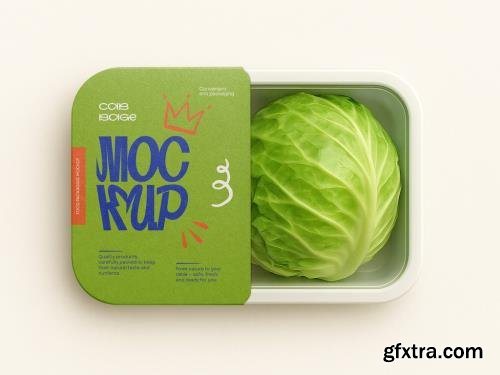 Food Tray Packaging Mockup Realistic Fresh Cabbage Container with Label Design 1668385873