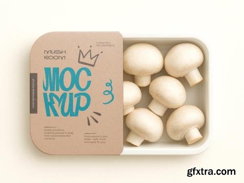Food Tray Packaging Mockup Realistic Fresh Mushroom Container with Label Design 1668385852