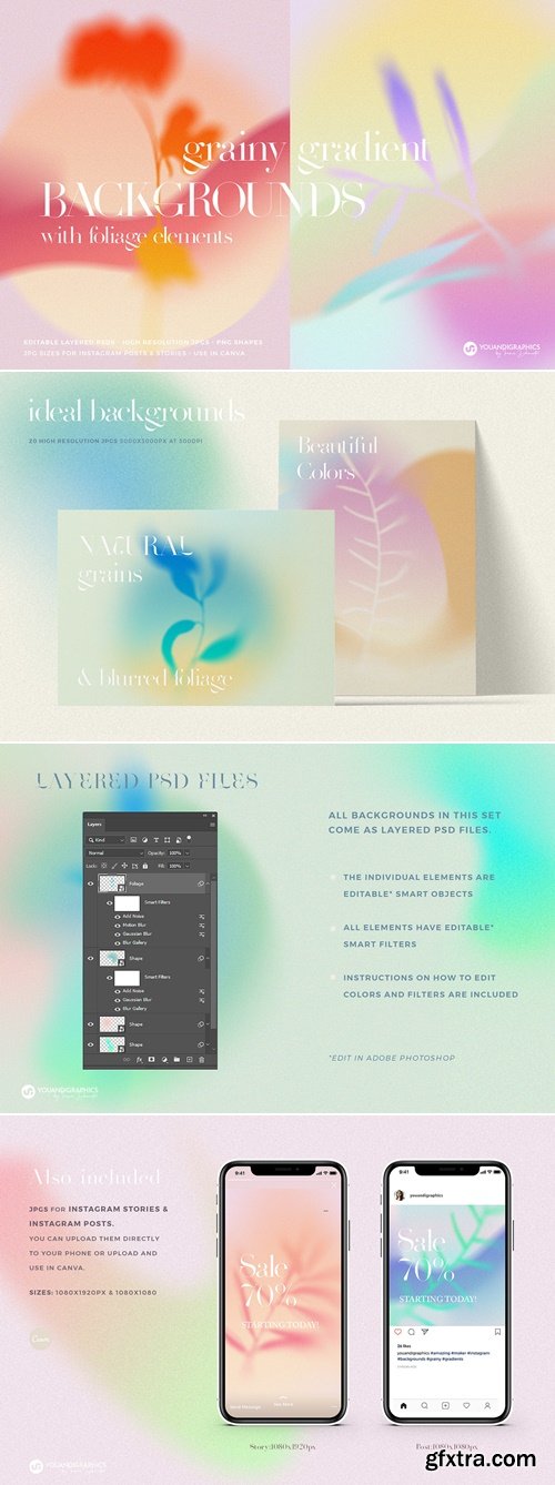 CreativeMarket - Colorful Grainy Gradient Backgrounds 6257904