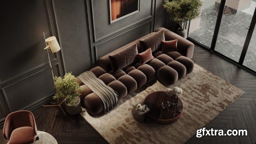 Living Room - Kitchen Interior Scene 07