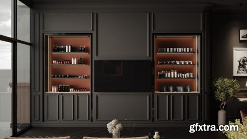 Living Room - Kitchen Interior Scene 07