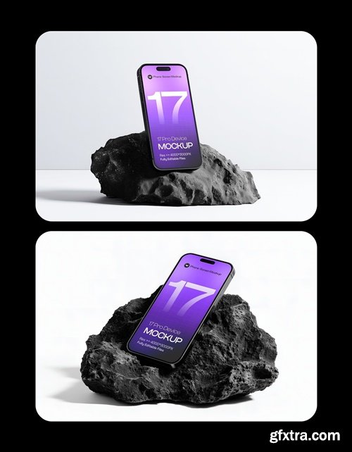 iPhone 17 Pro on Dark Rock Mockup Set - 06 Scene