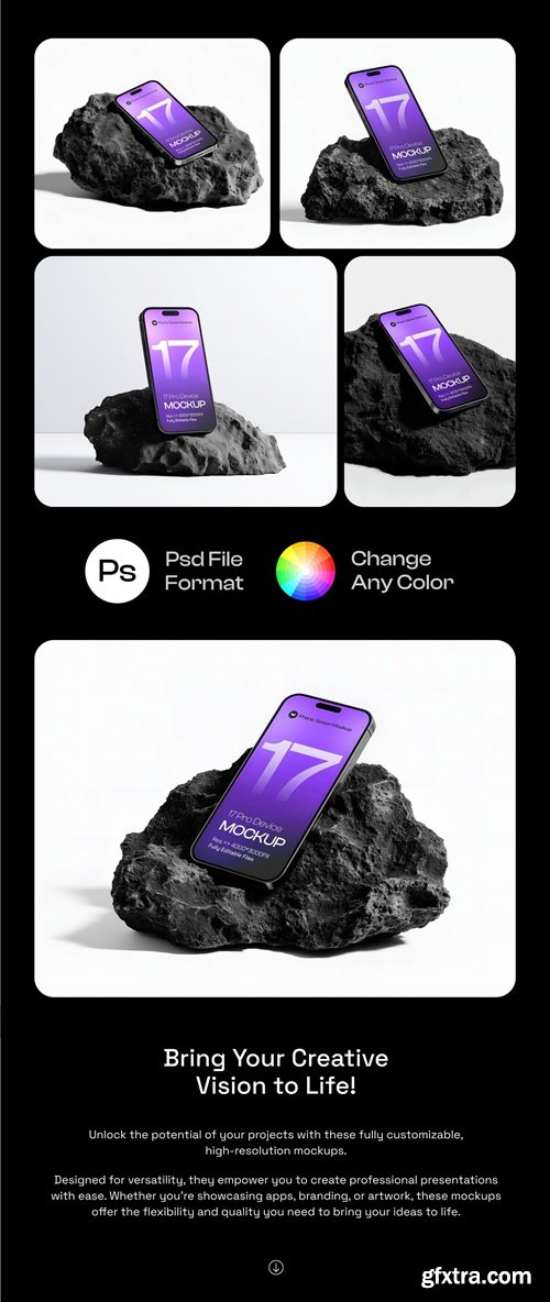 iPhone 17 Pro on Dark Rock Mockup Set - 06 Scene