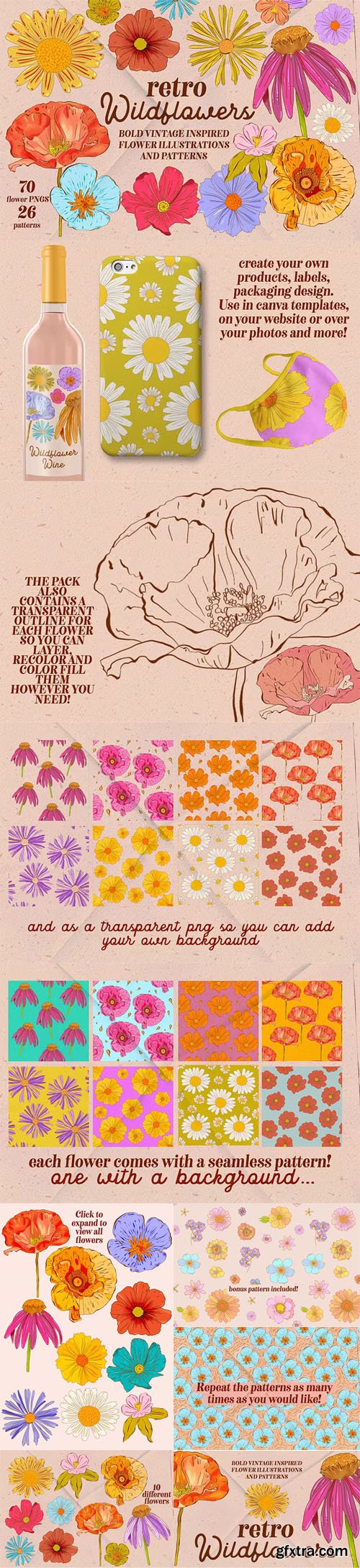 Retro Wildflowers - Bold Flowers