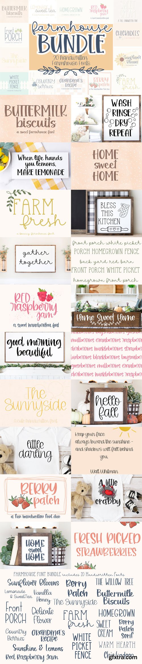 Farmhouse Handwritten Font Bundle - 20 Premium Fonts