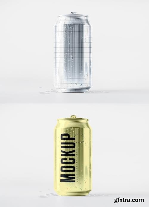 Gold Aluminum Can Mockup with Water Droplets 1657520914