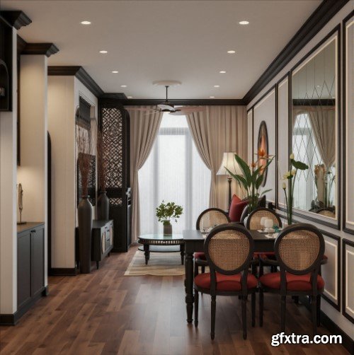 Indochine Living Room Interior Scene