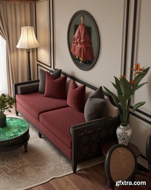 Indochine Living Room Interior Scene