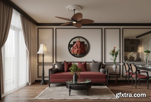 Indochine Living Room Interior Scene