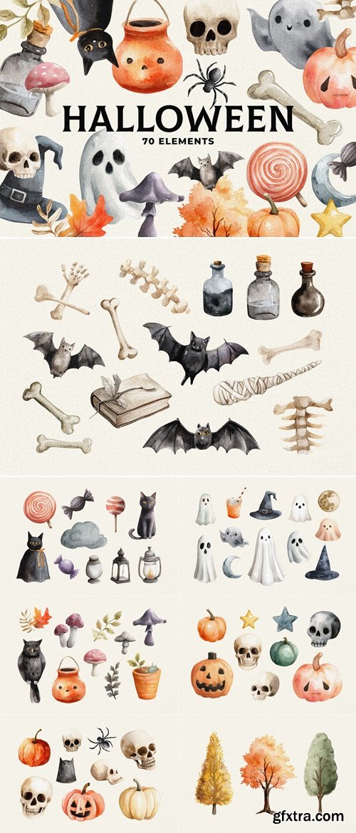 CreativeMarket - Halloween Watercolors Collection 291870383