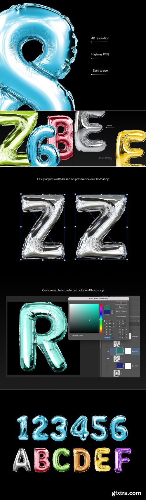 Foil Balloon Letters & Numbers Pack - 4K PSD + PNG