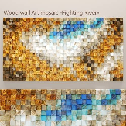 '3dsky Pro - Wood wall Art mosaic, "Fighting River", wall decor, painting, wooden bars, mosaic, panel, art, abstraction'