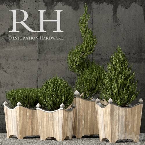 '3dsky Pro - Restoration Hardware brugge salvaged wood & metal planter'