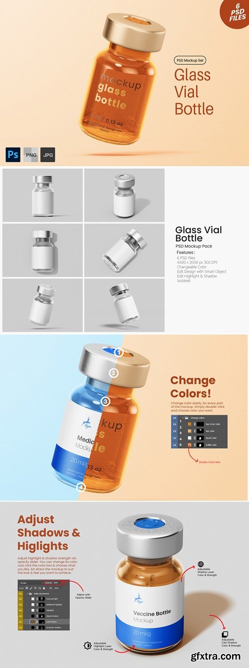 CreativeMarket - Vaccine Glass Vial Bottle Mockup Set 291662029