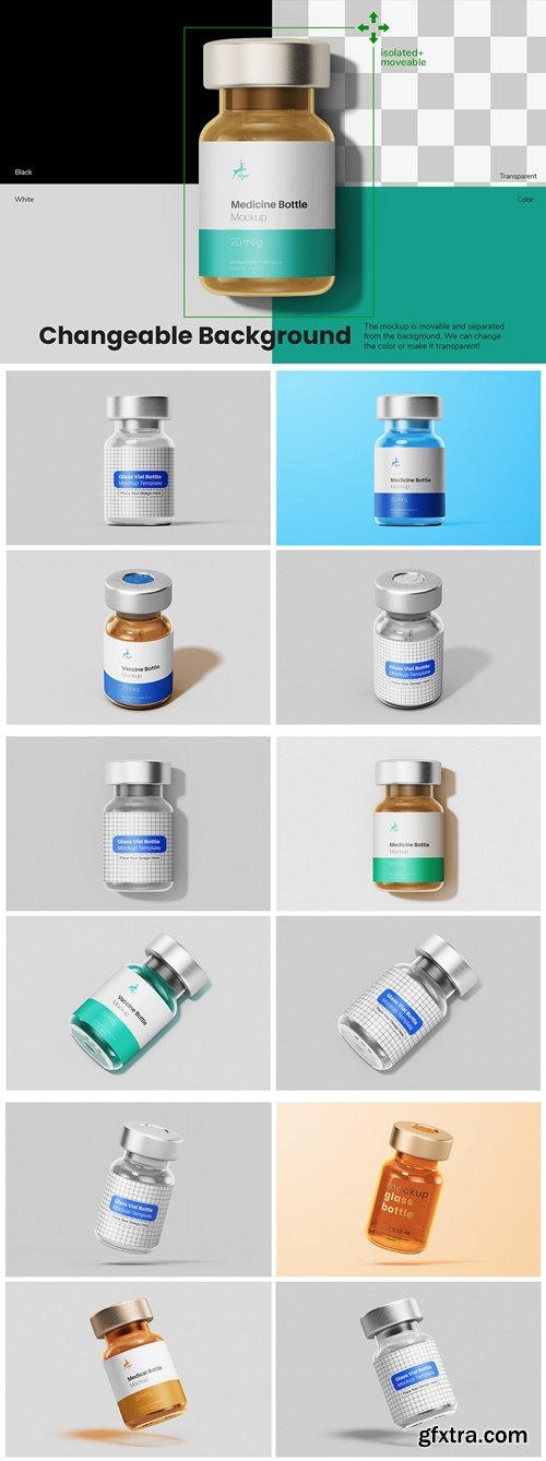 CreativeMarket - Vaccine Glass Vial Bottle Mockup Set 291662029