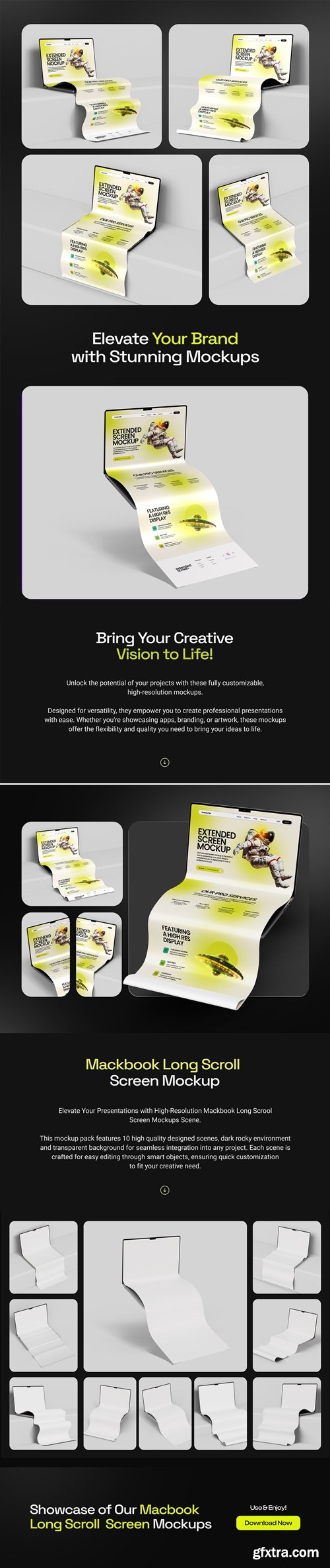 Long Scroll Extended Screen Macbook Mockup Set - 10 Scene