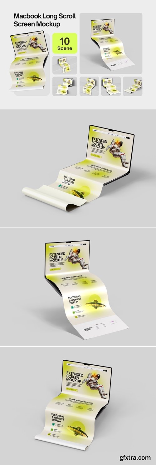 Long Scroll Extended Screen Macbook Mockup Set - 10 Scene