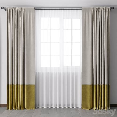 '3dsky Pro - yellow Curtains with metal curtain rod 07'