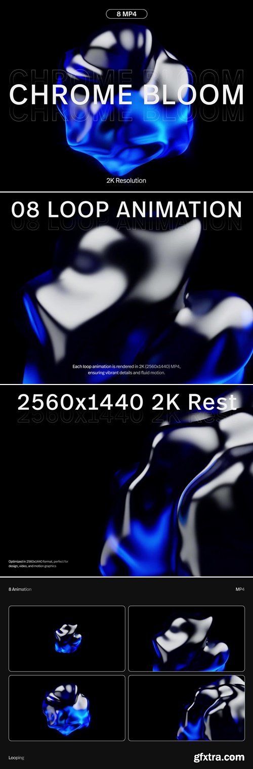 8 Chrome Bloom 3D Animation - 2K Resolution
