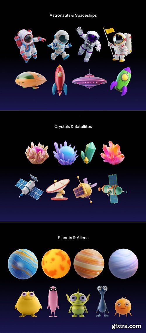 3D Space Objects Pack - 50 High-Res Animated-Style Assets
