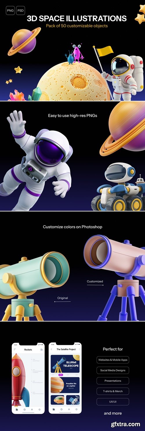 3D Space Objects Pack - 50 High-Res Animated-Style Assets