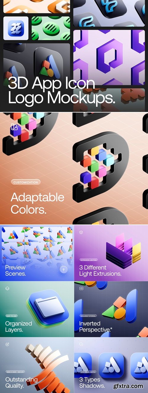 3D App Icon 12 Logo Mockups