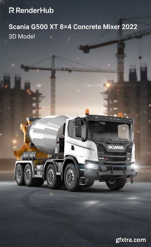 Renderhub - Scania G500 XT 8×4 concrete mixer 2022 3D Model
