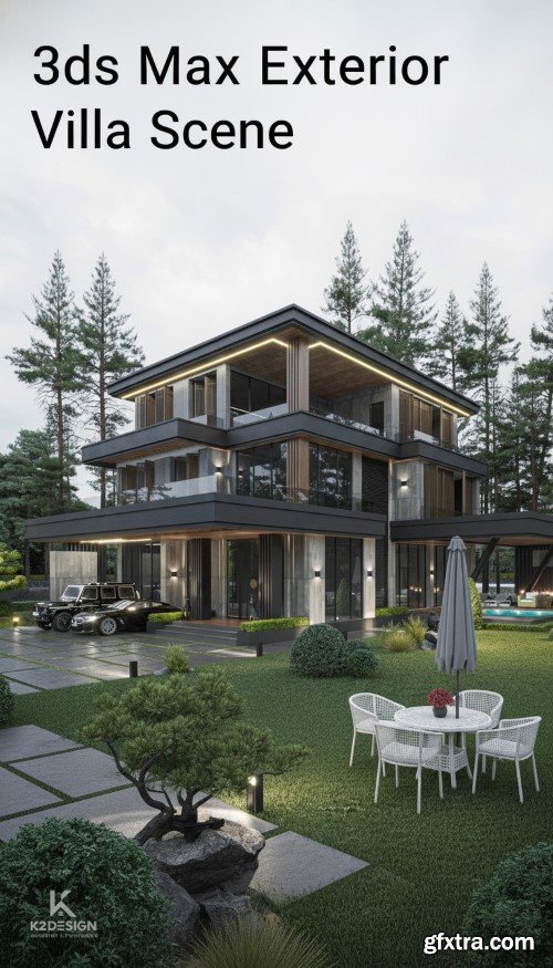 3ds Max Villa Exterior Scene 02