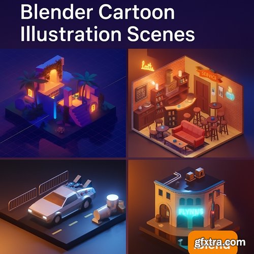 A Collection Of 103 High-Quality Blender Cartoon Illustration Scenes