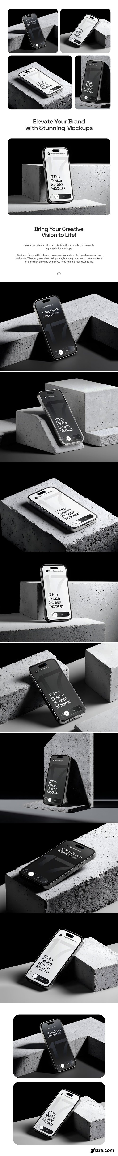 iPhone 17 Pro Device Screen Mockup on Concrete Blocks Set - 09 Mockup Scene