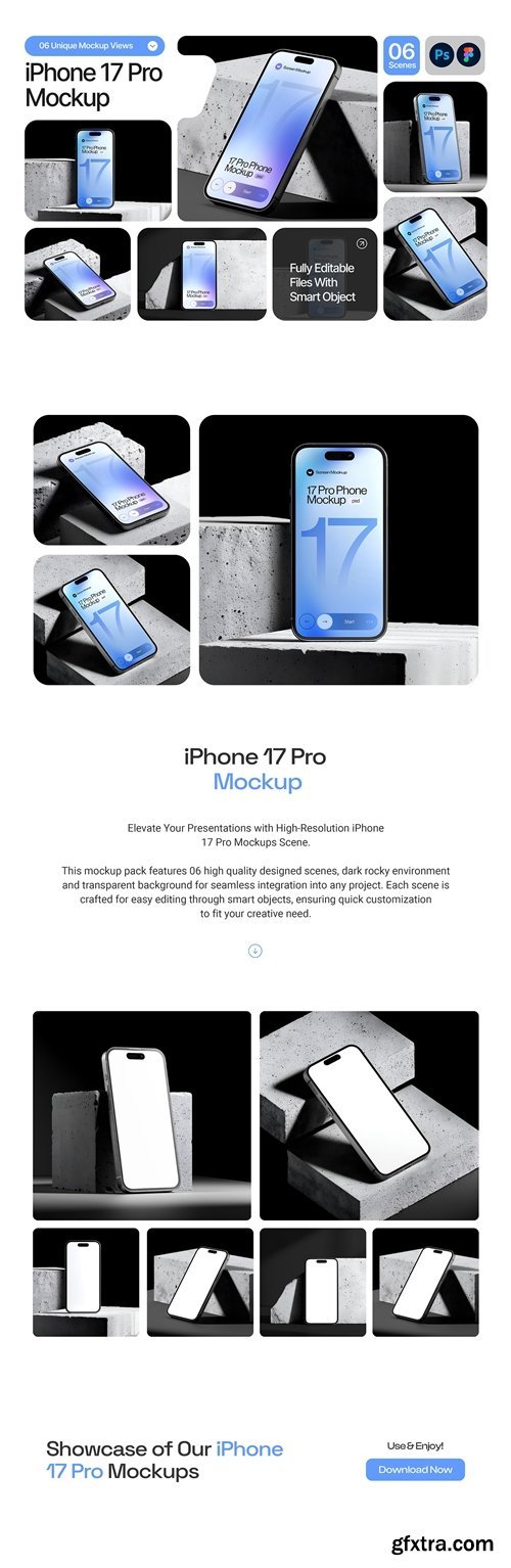 iPhone 17 Pro Mockup On Concrete Blocks - 06 Scene