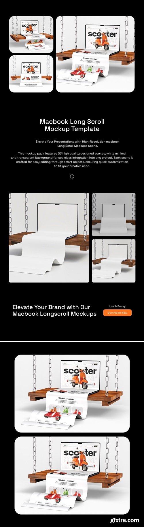 Long Scroll Macbook Screen Mockup Set - 03 Unique Scene