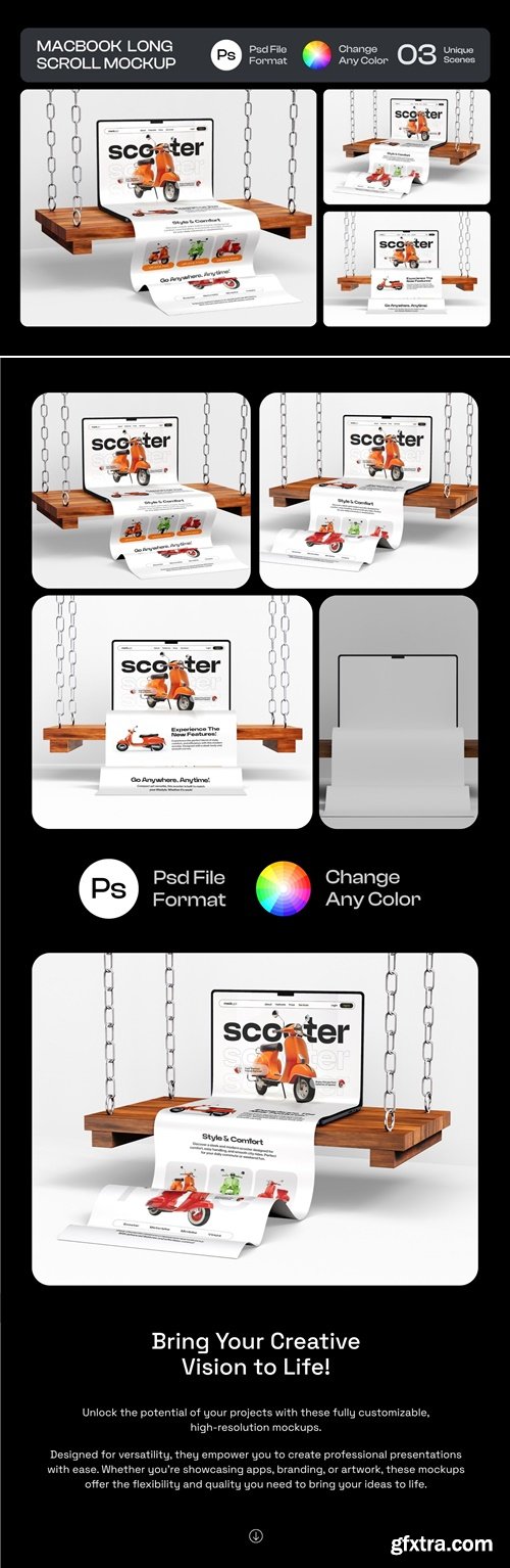 Long Scroll Macbook Screen Mockup Set - 03 Unique Scene