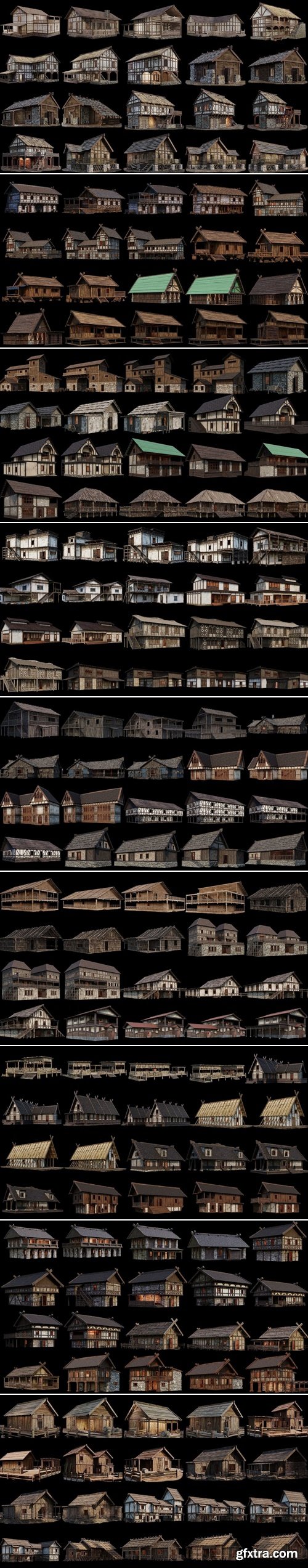 Cgtrader - 1 - 200 OLD MEDIEVAL HOUSES BUILDINGS PACK