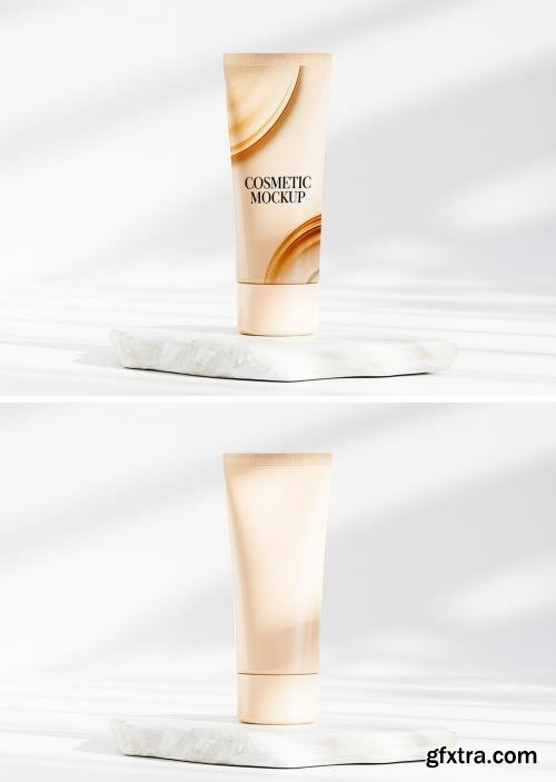 Minimal Cosmetic Tube Mockup On Marble Pedestal With Soft Shadow 1703235959