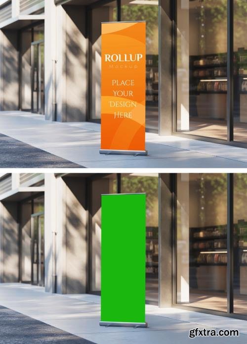 Outdoor Vertical Roll Up Banner Mockup for Storefront Advertising 1705382238