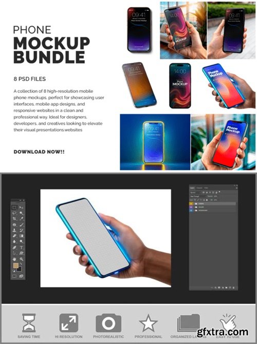 MockupCloud - Phone Mockup Bundle - 8 PSD files