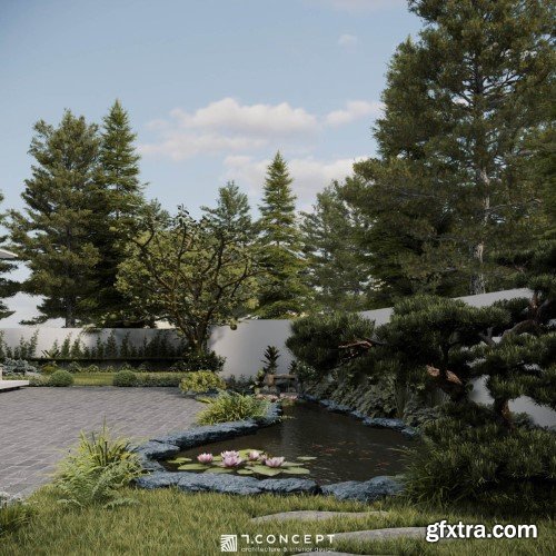3ds Max Garden House Exterior Scene 03