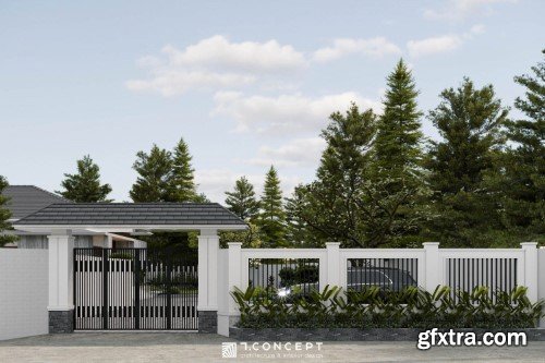 3ds Max Garden House Exterior Scene 03