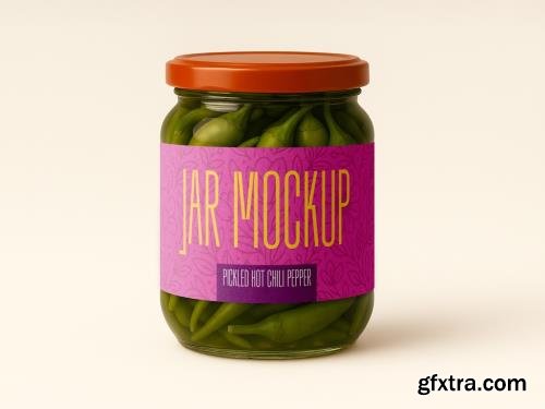 Pickled Green Chili Pepper Jar Mockup Realistic Glass Packaging with Editable Label Design 1706396282