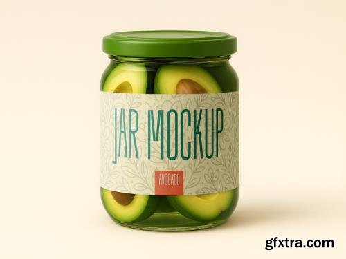 Glass Jar Mockup with Avocado Slices Realistic Packaging Template 1706391556