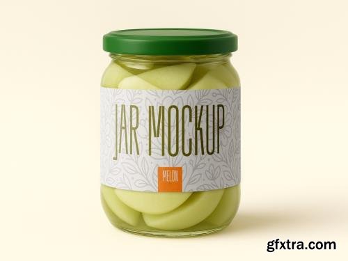 Melon Jar Mockup Realistic Glass Packaging with Sliced Fruit 1706389014