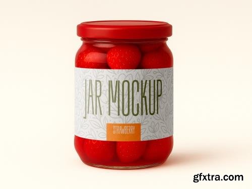 Glass Jar with Strawberries Mockup Realistic Packaging Template 1702682996