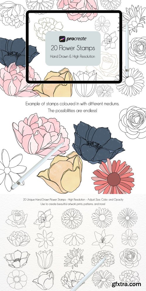 Flower Stamps - 20 Procreate Brushes